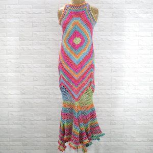 HAND CRAFTED Crochet Stripe Colorful Pink Coastal Cowgirl Mesh Handmade Pink XL